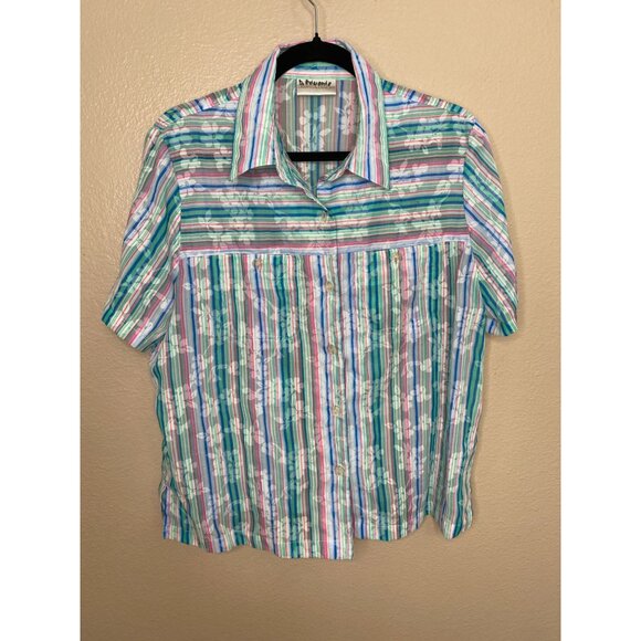 Vintage‎ Drapers & Damons Womens Button-Up Striped Floral Short-Sleeve Shirt - Picture 2 of 5